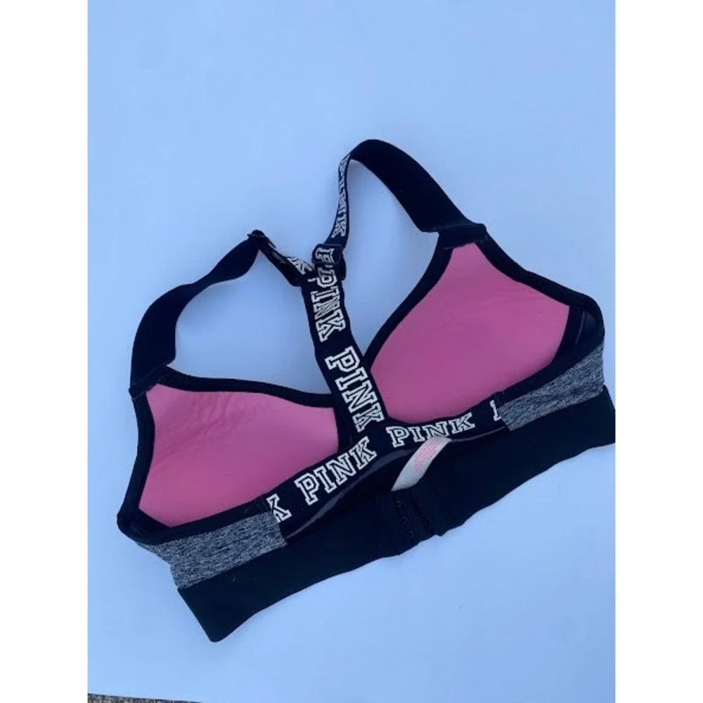 Victoria's Secret PINK Gray Black Space Dye Logo Strap Sports Bra‎ Small